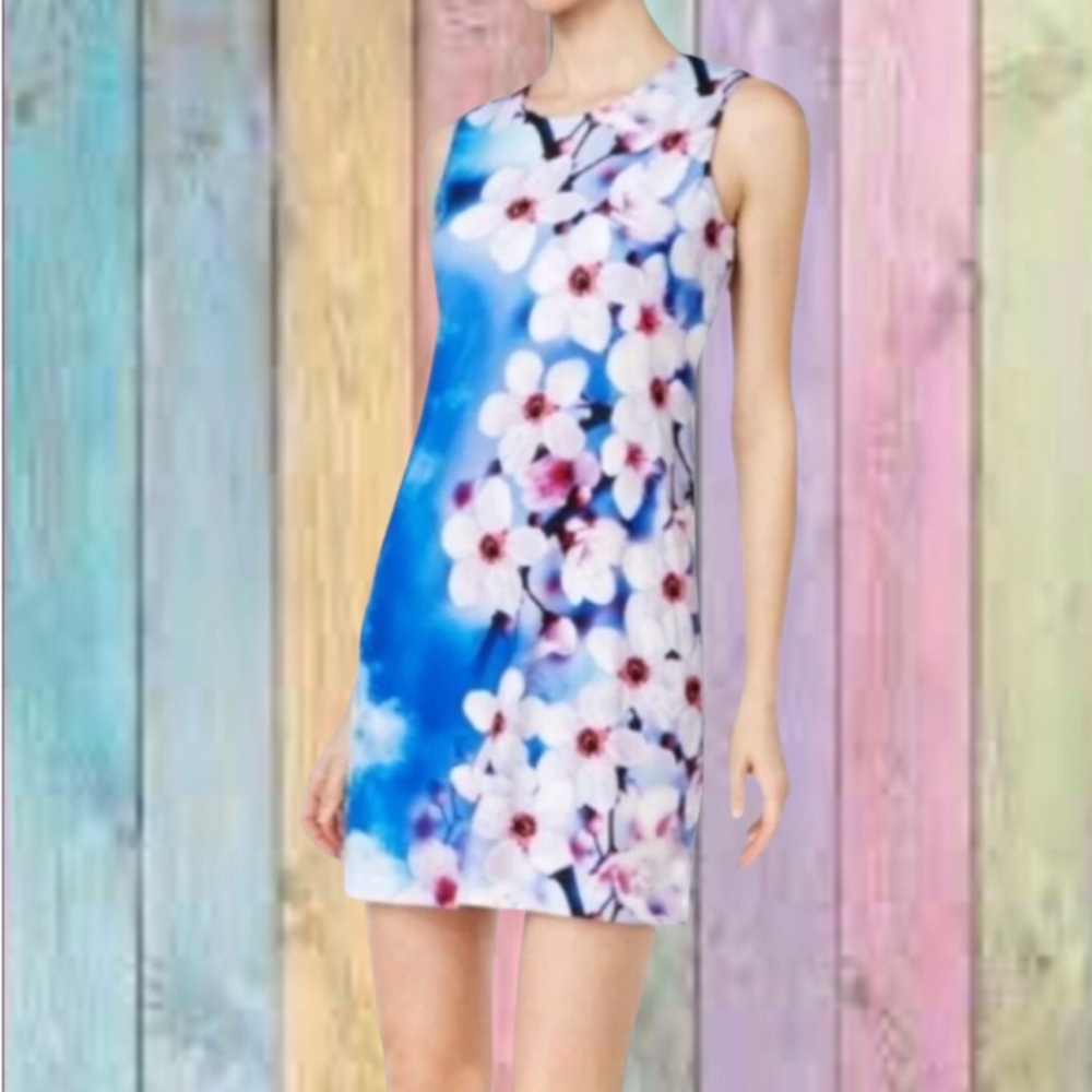 Calvin Klein Blue Bold Floral Sleeveless Dress